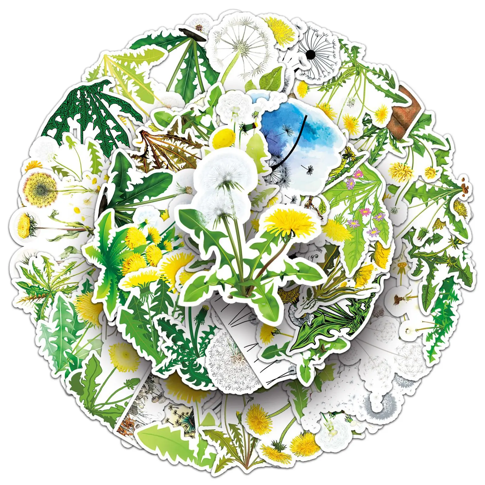 50pcs Cute Dandelion Waterproof Stickers Laptop Diary Bottle Guitar Sticker Removable