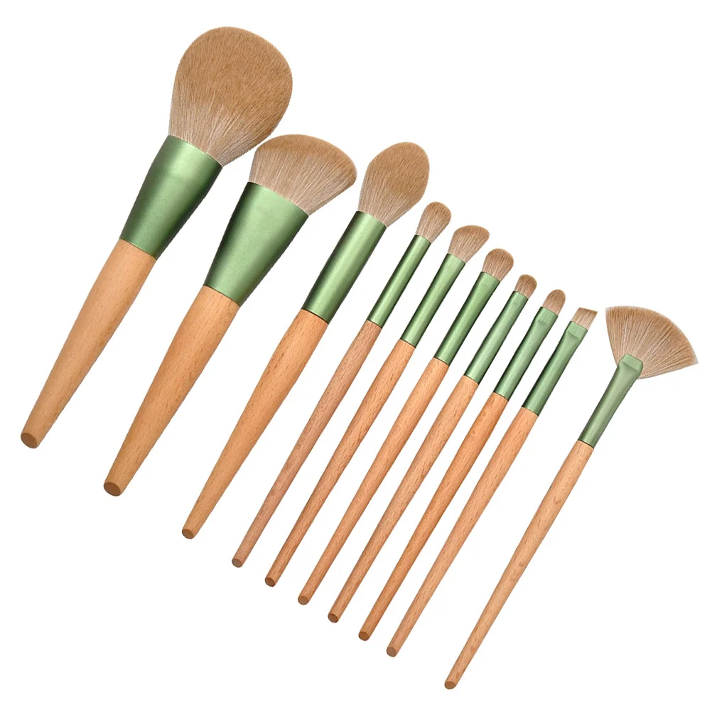 10Pcs Makeup Brush Set Wooden Handle Professional Face Powder Eyeshadow Foundation Blush Kit Face Powder Brush