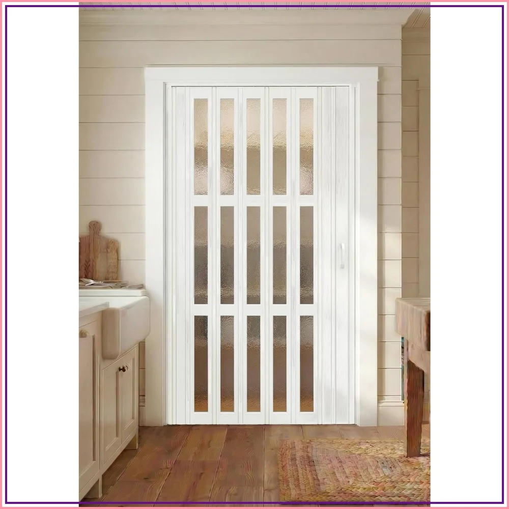 42 x 80 Accordion Doors with Frosted Acrylic Glass, White, SmartStandard