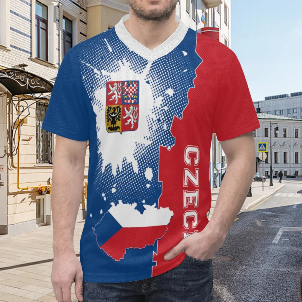 2026 Czech Republic Flag Retro V NECK Summer Short Sleeve T-Shirt Men Women Shirts Breathable Sports Tees view 3