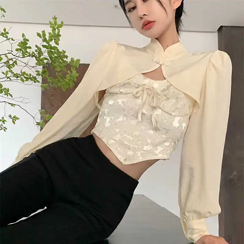 Novo Top Feminino de Verão Estilo Chinês com Proteção Solar, Elegante e Moderno, para o Dia a Dia
