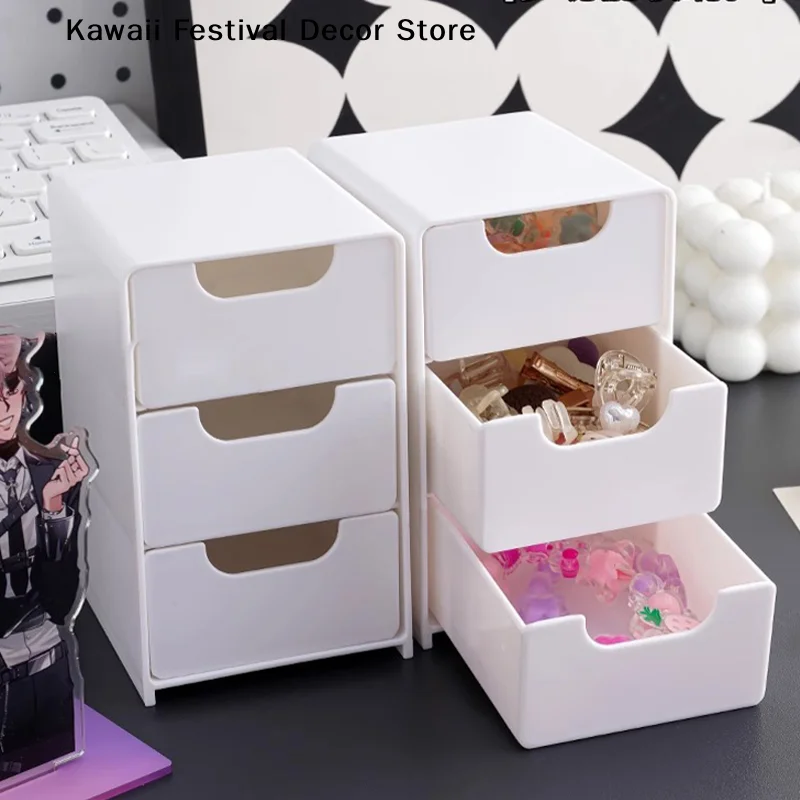 3-Tier Cosmetic Storage Box Organizer With Drawers Multifunctional Countertop Storage For Jewelry Makeup Brush Office Supplies