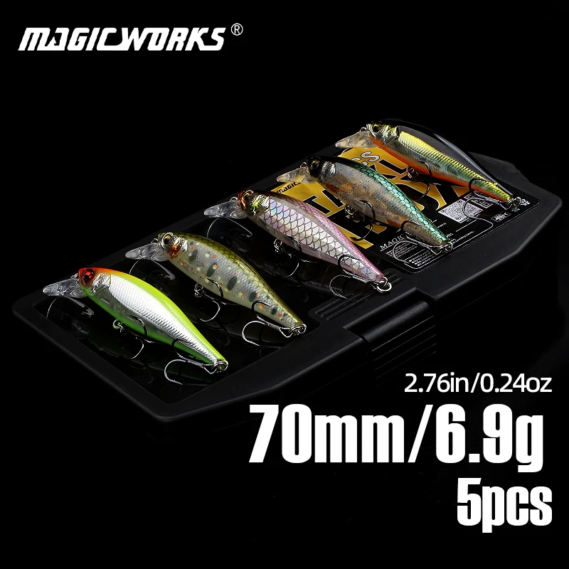 

Magic Works 5pcs per Set Minnow Fishing Lure Supplies New Wobblers 70mm 6.9g Pike Trout Lures Floating Jerkbait Hard Bass Baits