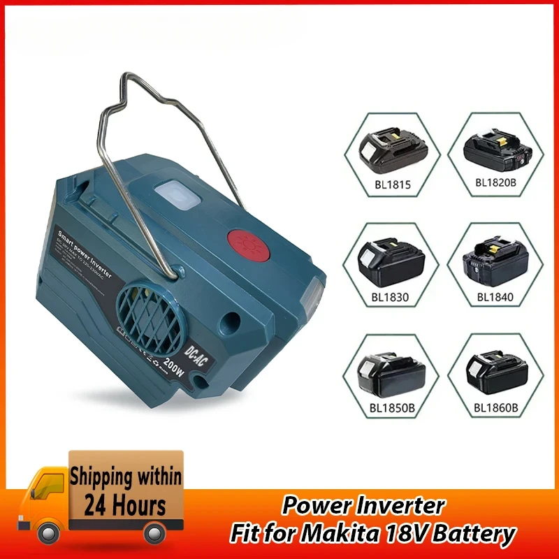 Inversor de corriente para batería Makita de 18V, estación de energía portátil de CC 18V a CA 120V/220V con USB, luz LED tipo C 280lm para Camping