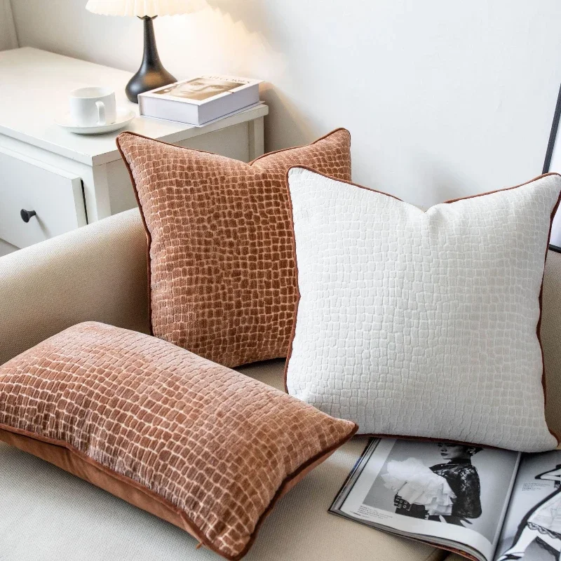 Nordic Luxury Chenille Pillow Cover Coffee Brown Texture Jacquard Cushion Case for Modern Sofa Home Decor Throw Pillow Cover