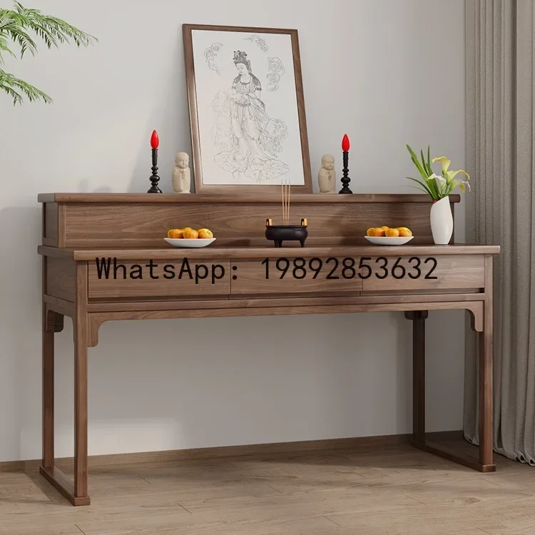 ZZ-5  Solid Wood Altar Table Incense Case Elm Wood Buddhist Altar Double Layer Buddha Table Living Room Buddhist Niche God Table