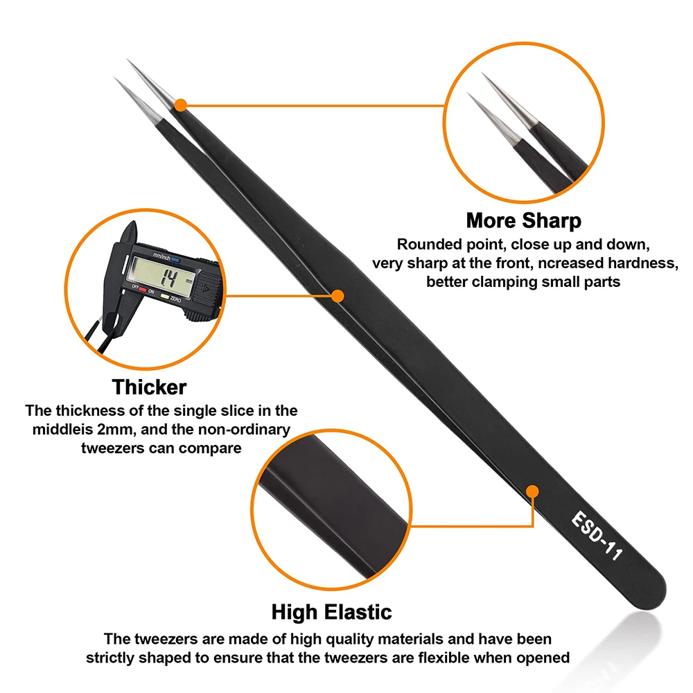 Anti-static precision tweezers set stainless steel ESD tweezers electronic repair soldering iron tool