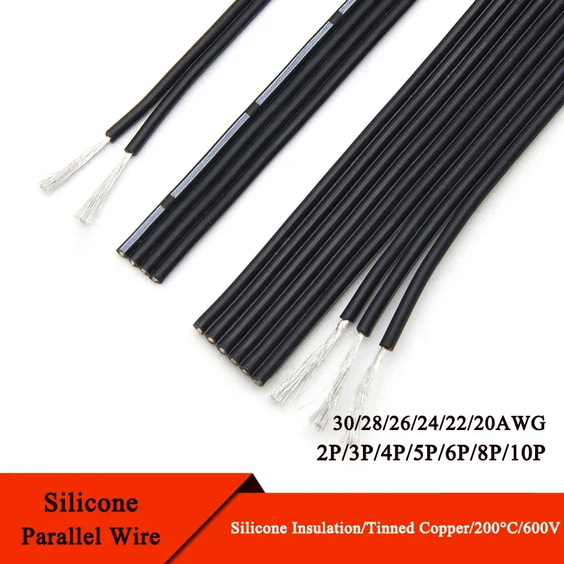 3/5/10M Silicone Parallel Wire 30 28 26 24 22 20AWG Multi-core 2P 4P 6P 8P 10P High Temperature Resistant Fexible Copper Cable