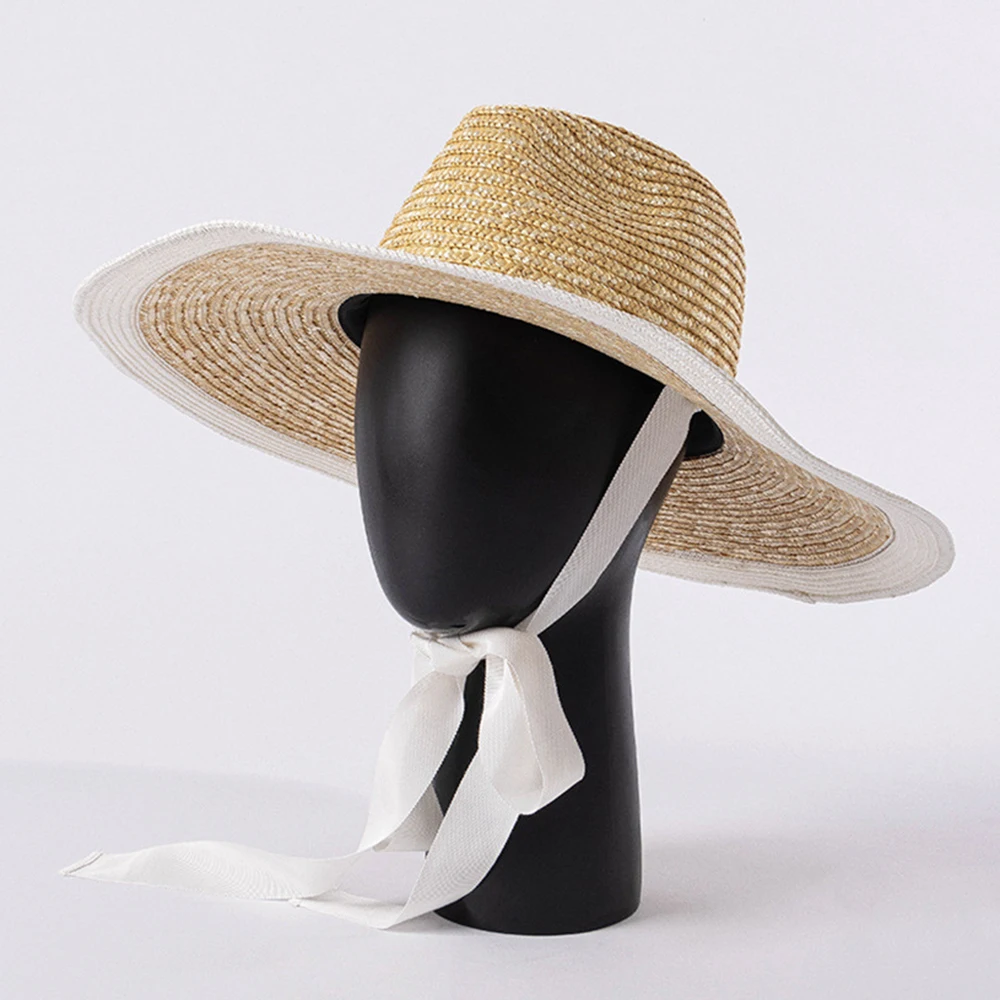 Fashion Big Brim Straw Hat With Long Strap Ladies Summer Beach Hats Hats For Women Luxury Designer Brand Cowboy Hat