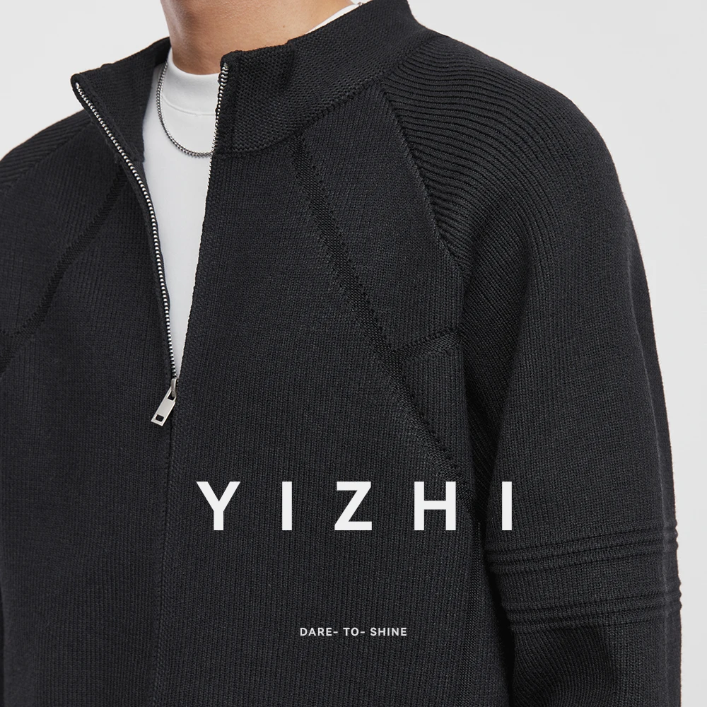 Fashion Men's Korean Simple Heavy Zipper Sweater Spring and Autumn New Long Sleeve Loose Casual Stand Collar Knitted Cardigan