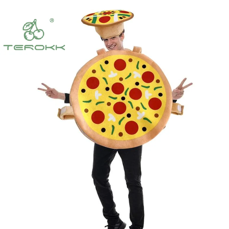 

1 комплект, костюм для выступления на сцене для взрослых, кепка, наряды для детей, пицца, косплей, еда, забавная одежда, комбинезон, шляпа, фантазийный комплект для Хэллоуина