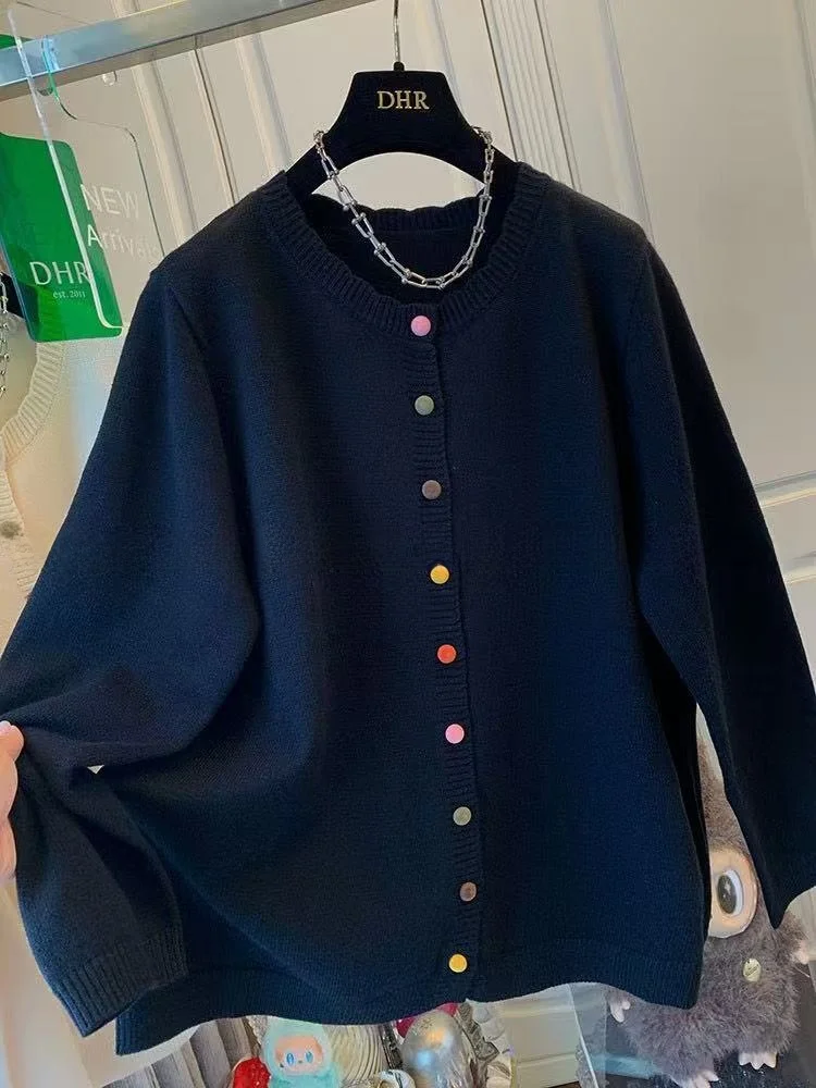 

plus Size Knitted Open Cardigan Women's Loose Fit Button up Slimming Outerwear Top for Autumn Winter Sli Agel Design