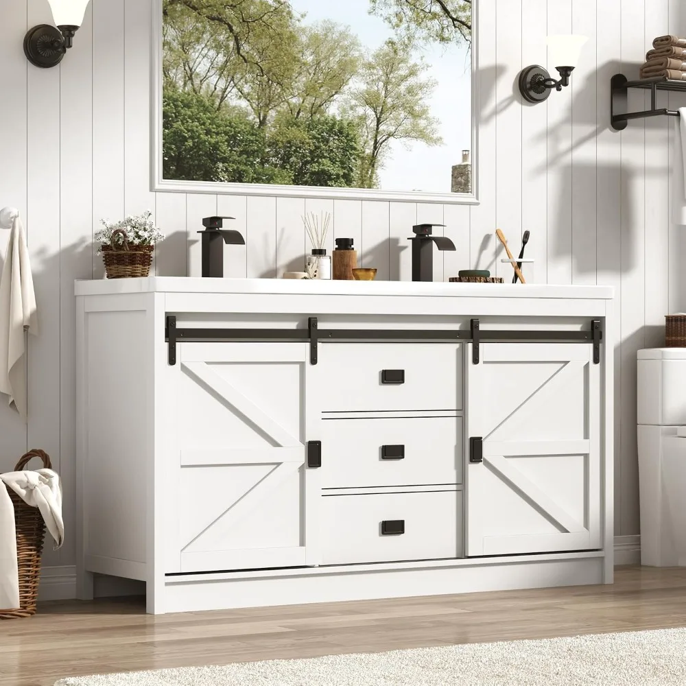 Double Bathroom Vanity with Sink & Faucet & Sewer Pipes,59