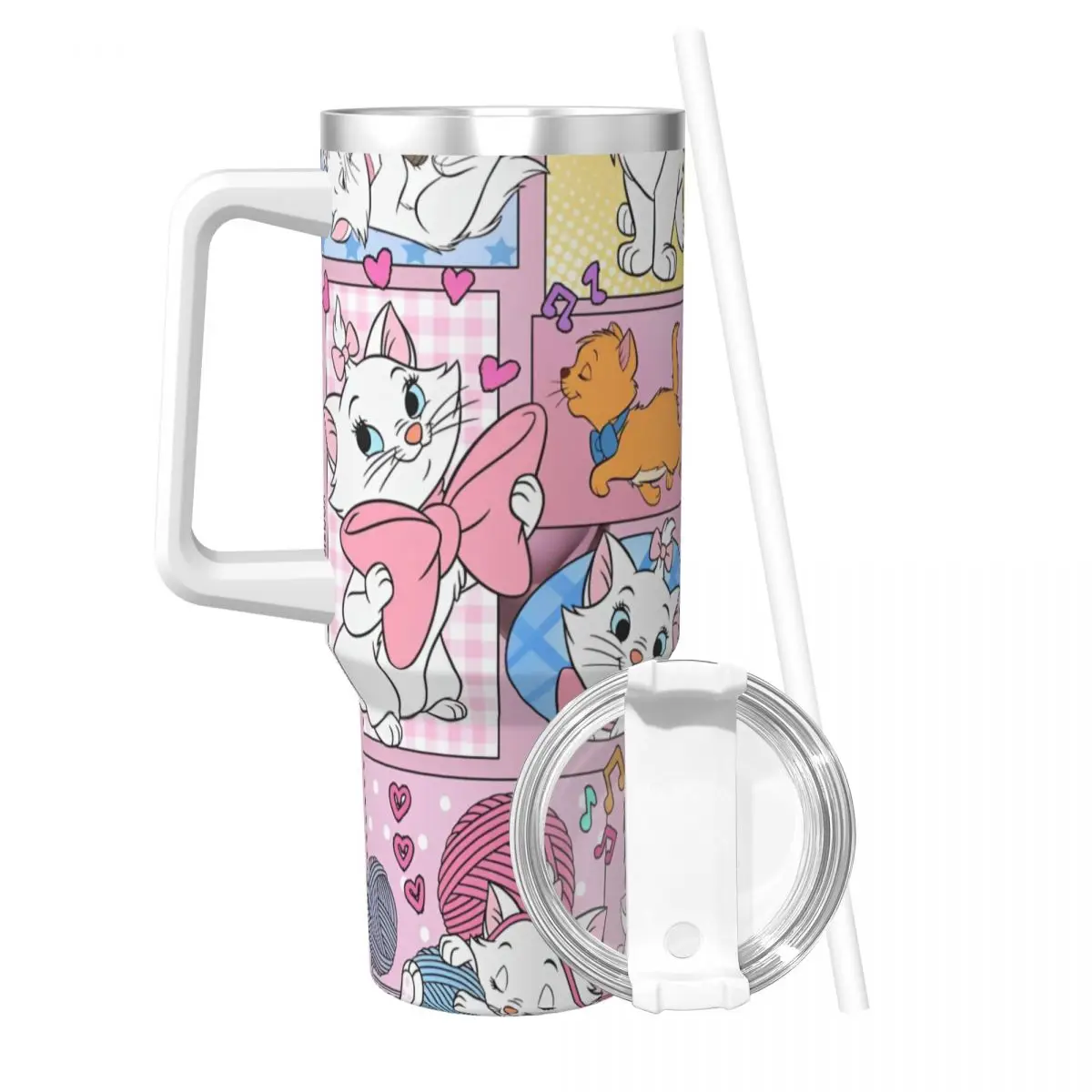 Marie Cat Stainless Steel Tumbler Beach Thermal Cups With Straws and Lid 40oz Mugs Cup Cold Drink Water Bottle