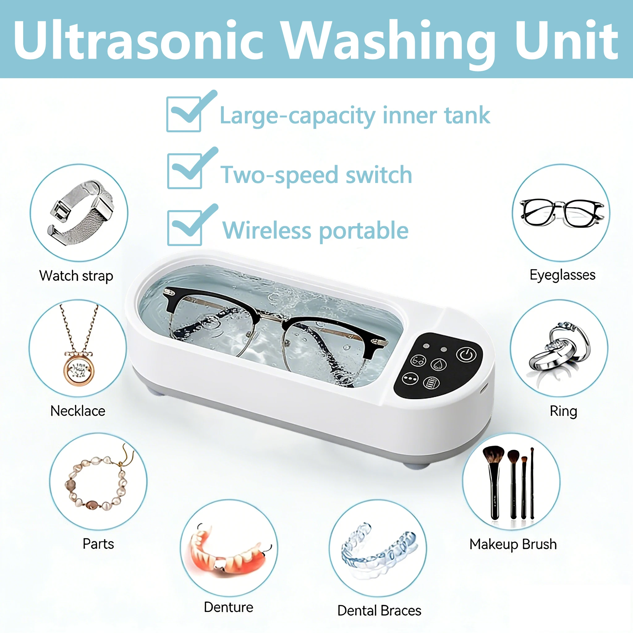 

2026 NEW 300ml Portable Ultrasonic Cleaner Household Cleaning Machine for Jewelry Ring Glasses Makeup Brush with Pod