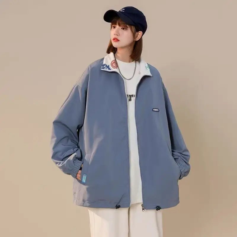 

Casual Spring Autumn Men's Jaet Loose Fit High Street Trendy Harajuku Korean Sle Polyester Stand Fit Outerwear Coat