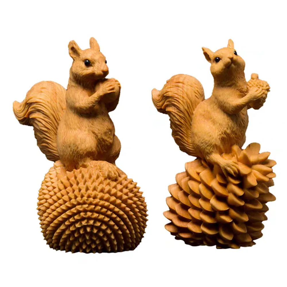 10X7.5X5 CM Cute Squirrel Boxwood Figurine Carving Lucky Animal Statue Feng Shui Sculpture Collectible Ornament