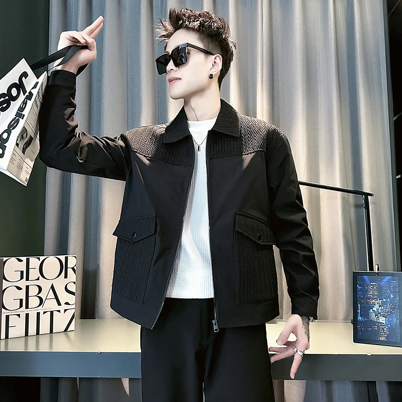 

Trendy Casual Workwear Jaet Men Spring Autumn Faion Brand Patchwork Jaet Youth ular Sle Polyester Long Sve Zipper