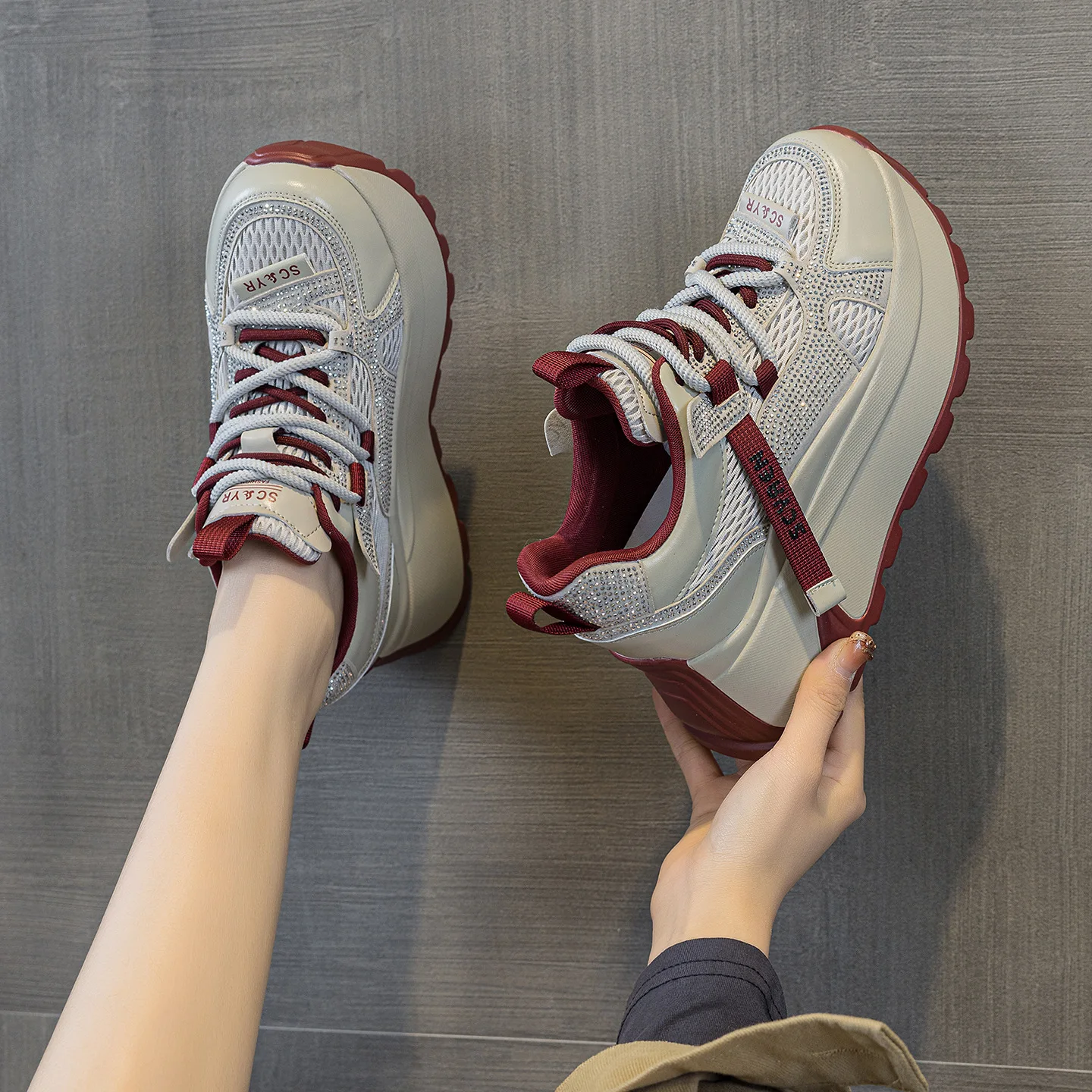 Sparkling Woman's Platform Sneakers New Comfortable Trendy Casual Shoes Breathable Mesh and Chic Elevated Design Lady's Sneakers