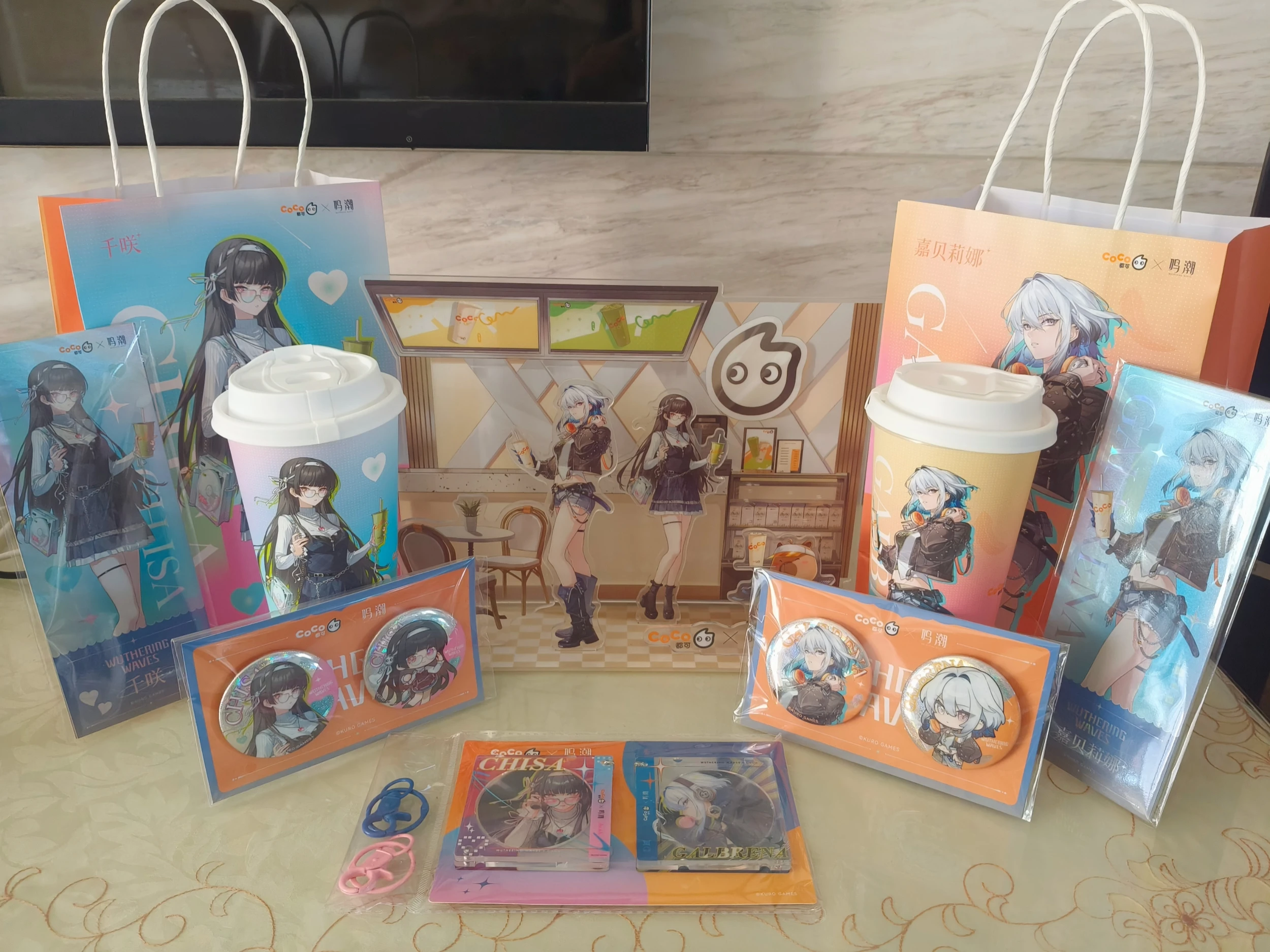 

In Stock Official Wuthering Waves X COCO New Collab GALBRENR CHISA Laser Ticket Acrylic Stand CD Pendant Badge Cup Paper Bag