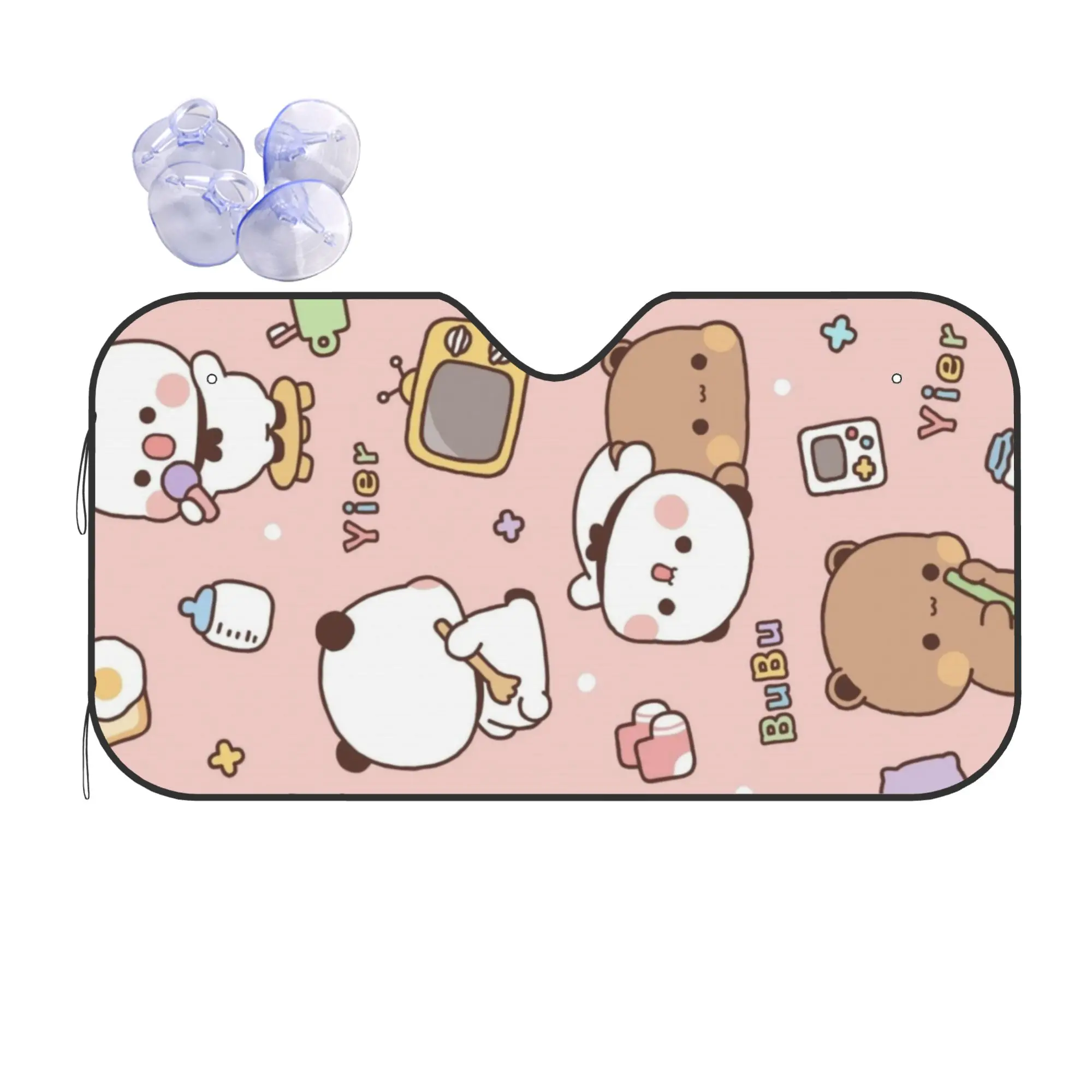Car Front Windshield Sun Visor Bubu Dudu Panda And Brownie Bear Couple UV Protection Car Sun Shade  Covers Car Solar Protection