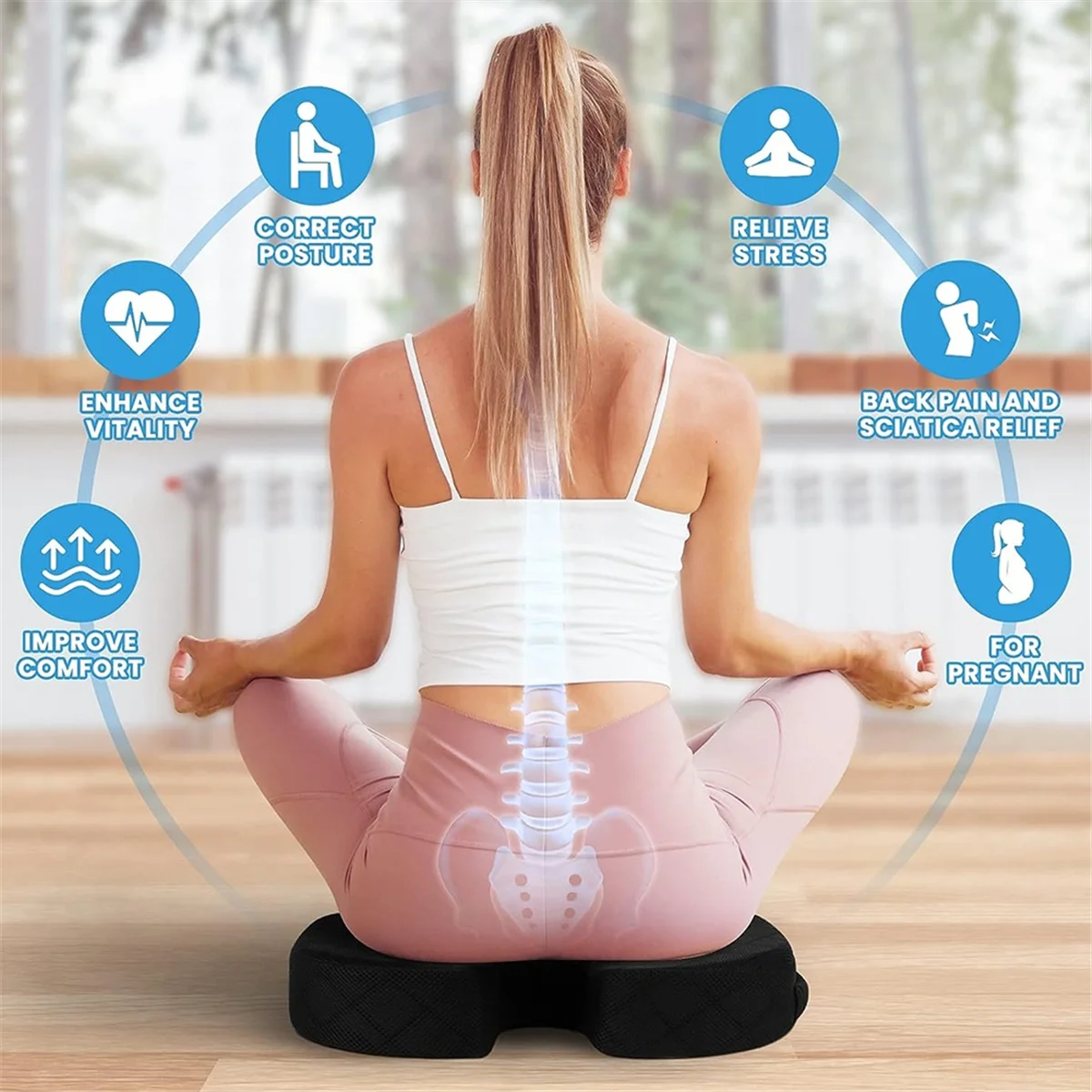 CHCH Seat Cushion - Cushion for Office Chair, Car Seat, Airplane, Bleacher - Sciatica & Coccyx Pain Relief Desk Grey Cushion