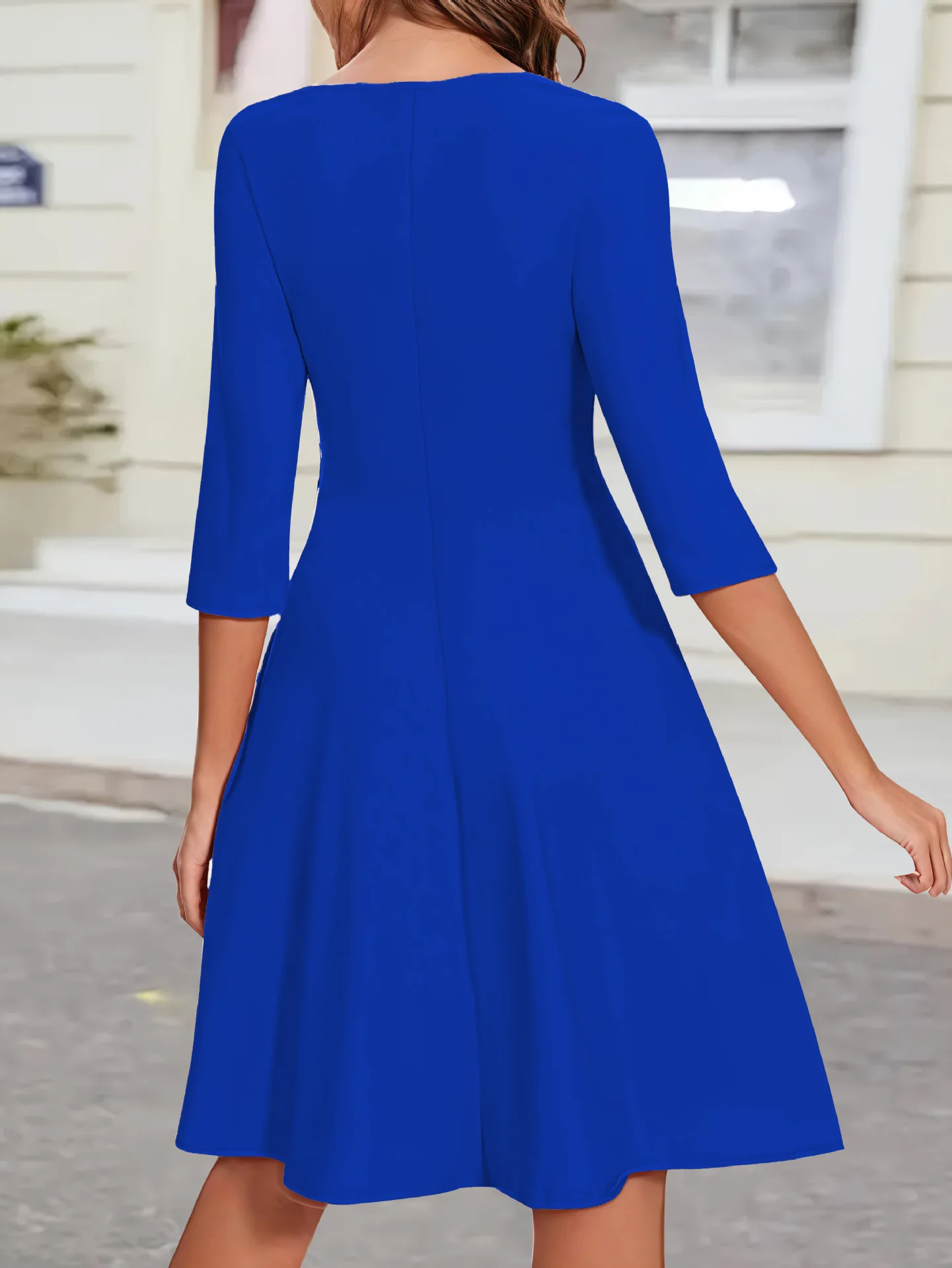 princess polly baby blue dress Autumn Winter Long Blusas Women Long Sleeve Pocket Dress Solid O Neck main image 0