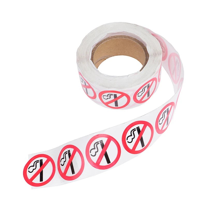 1 Roll of 500 Packs Coated Paper Sticker No Smoking Sticker Sign Sticker 1 Inch/2.5cm
