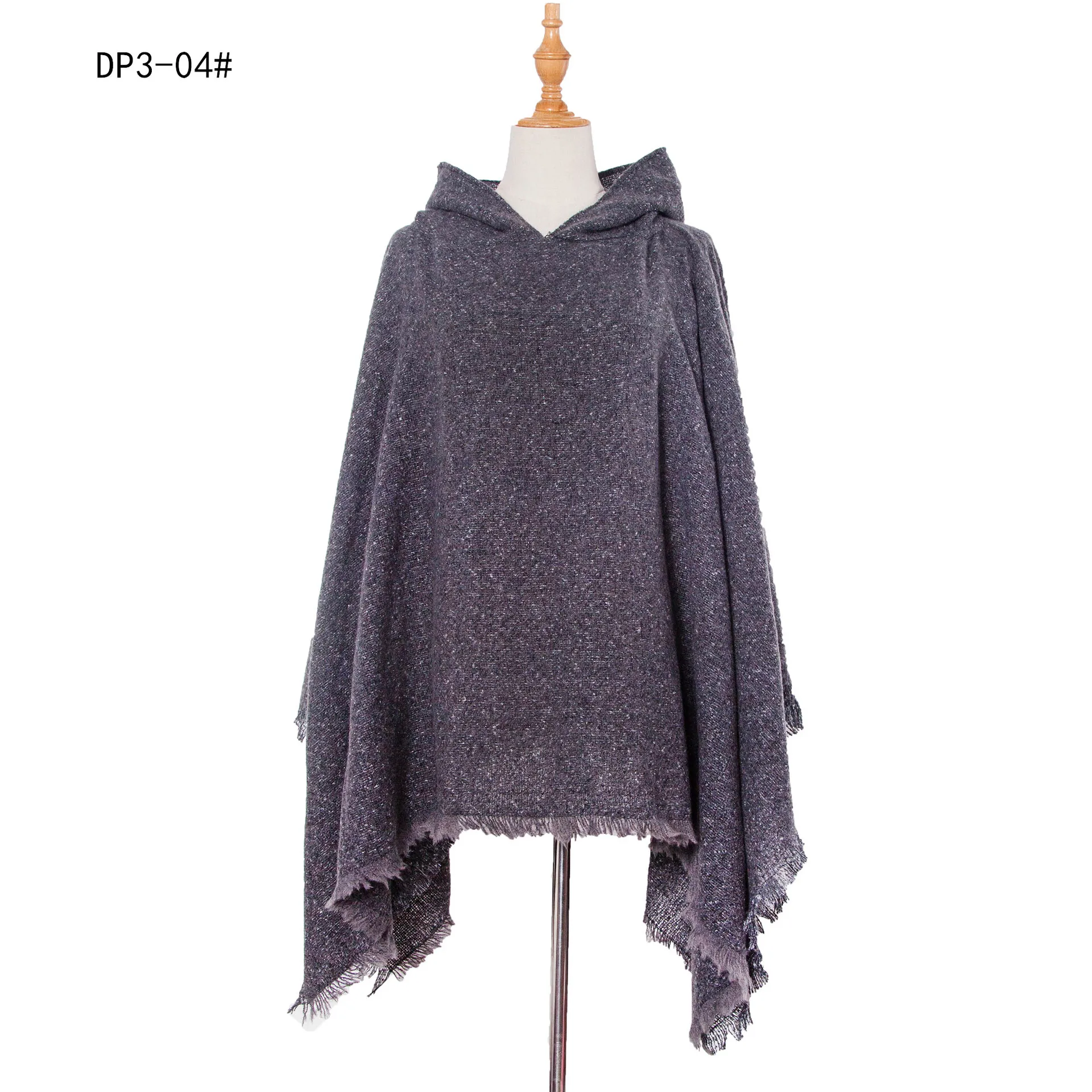 New Shawl Spring Autumn Women Hooded Travel Photo Cape Fashion Street Pullover Poncho Lady Capes Gray Cloaks