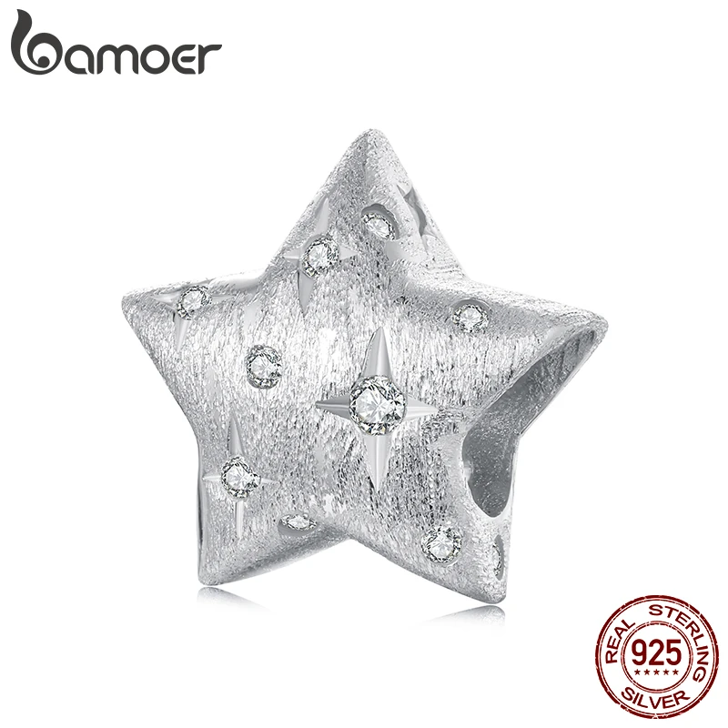 

BAMOER твердое серебро 925 пробы со звездой и фианитом, подвеска из бисера, подходит для оригинального браслета, ювелирных изделий, сделай сам, bamoer, классический шарм BSC1079