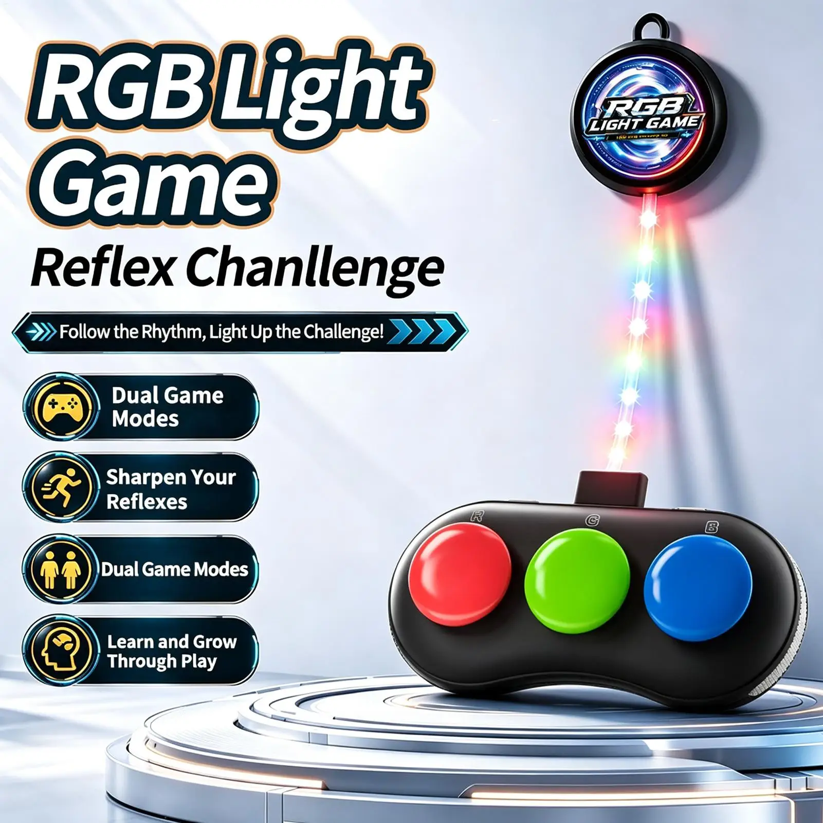 Electronic Rhythm Game RGB Light Fast Push Challenge Fidget Toy Fast Press Push Game for Boys Girls Teens Parents Families