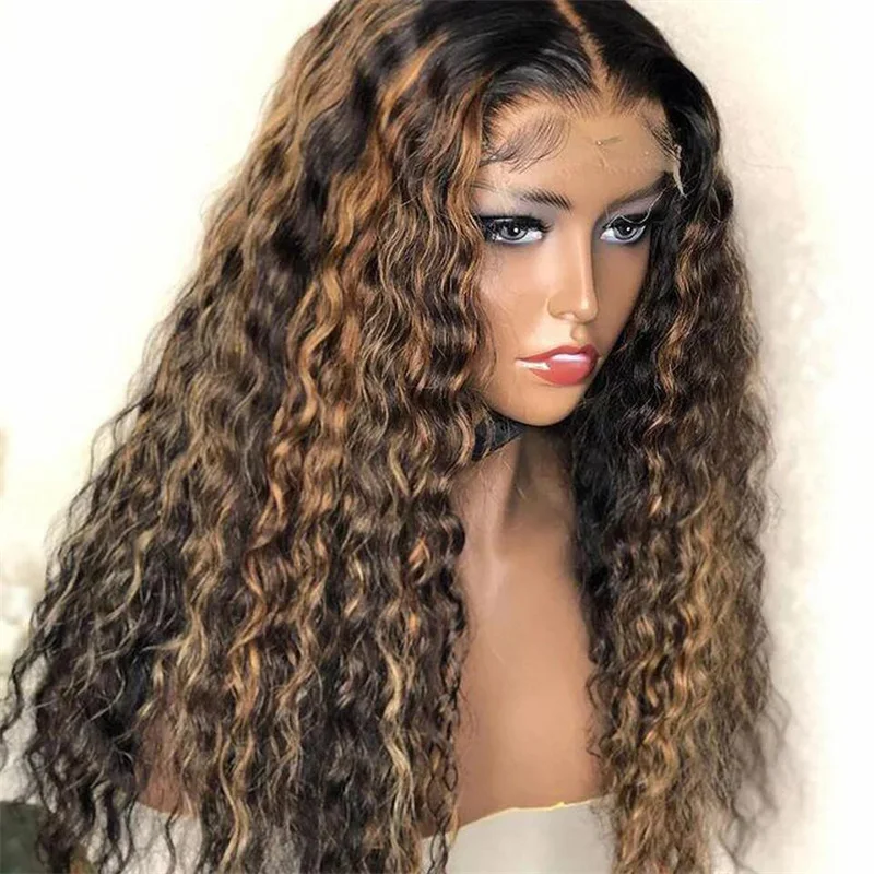 

Kinky Curly Highlight Blond 26Inch 180Density Glueless Soft Lace Front Wig For Black Women BabyHair Heat Resistant Preplucked