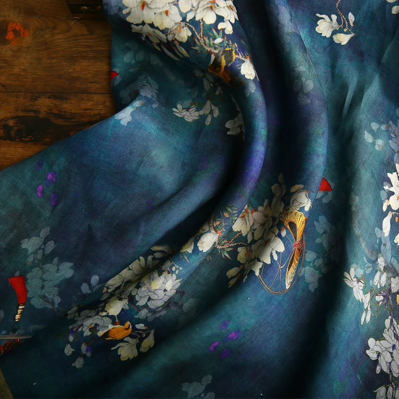 

Высококачественная ткань из рами, красивая лоскутная ткань с принтом магнолии, элитное платье, ткань Cheongsam