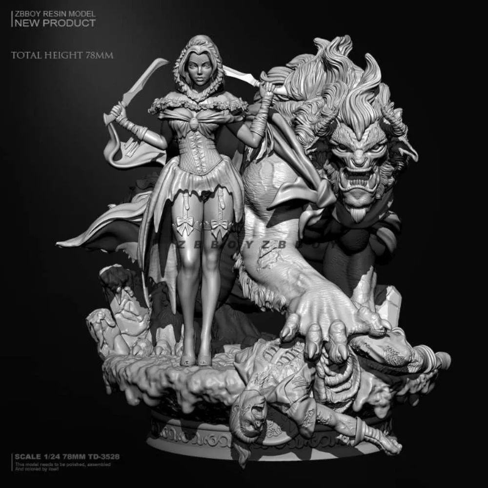 78mm Beauty and The Beast Resin White Models 3D Printed DIY Model Kit Unpainted Unassembled Girl Garage Kits