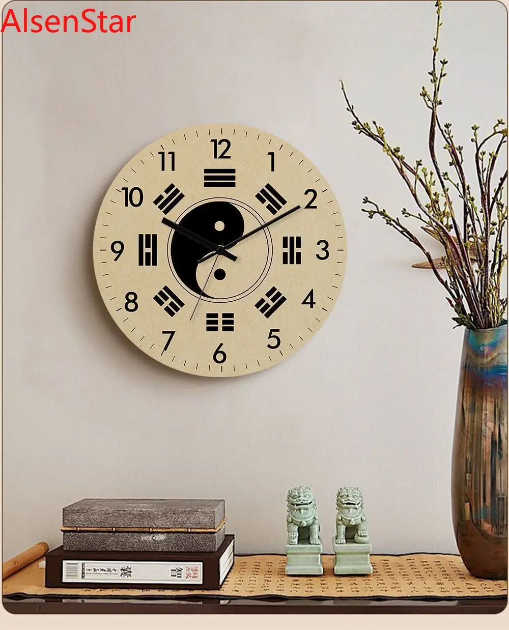 Gossip Mute Quartz Clock Retro Compass Tai Chi Wall Clock Study Sitting Living Room Decorative Clocks Watch