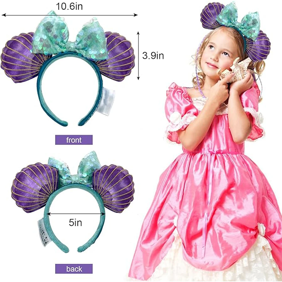 Mickey Mouse Ears Headband Mermaid Bows Headband Birthday Party Christmas Halloween Princess Cosplay Costume For Women Adult