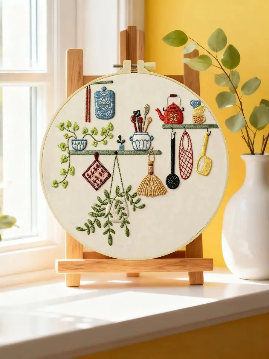 1 Stück 20X20CM/15X15CM 7,87/6,3 Zoll Küchenzubehör Stickerei-Starter-Kit DIY-Kit DIY-Stickerei-Set Handarbeiten Heimdekoration – Detail 6