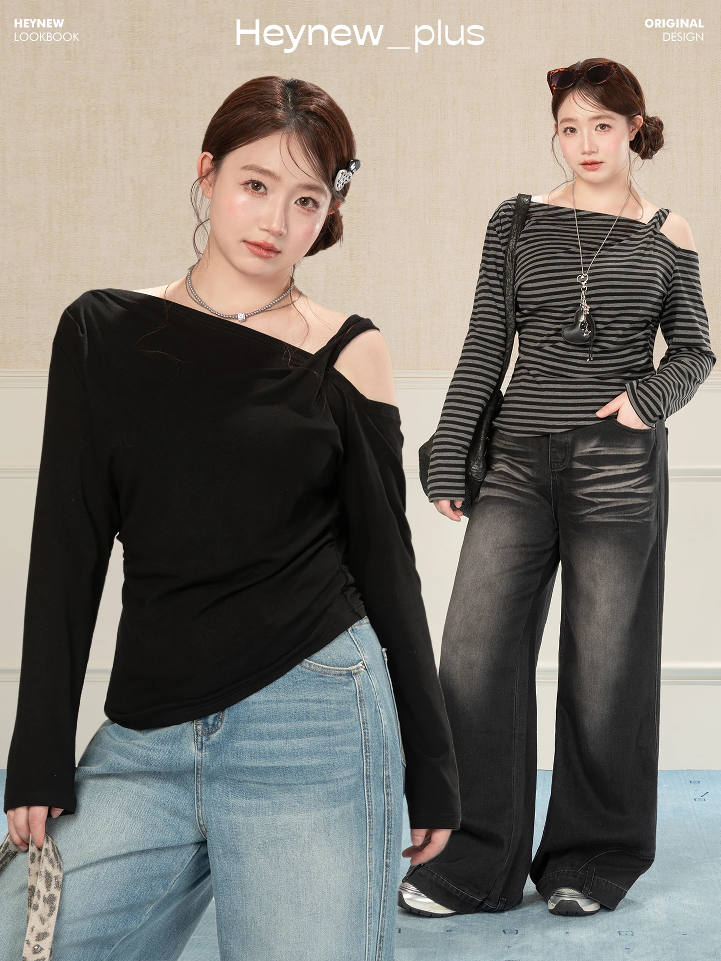 

Heynew plus Size Women's Striped Off-oulder Long Sve T-irt Spring Loose Slimming Top Sweet Sle Casual Breathable