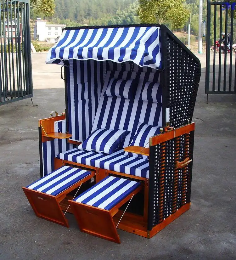 Double Seat Foldable Rattan Wicker Beach  Chair Built In Sunshade Cover Outdoor Seaside Camping Garden Leisure Rest
