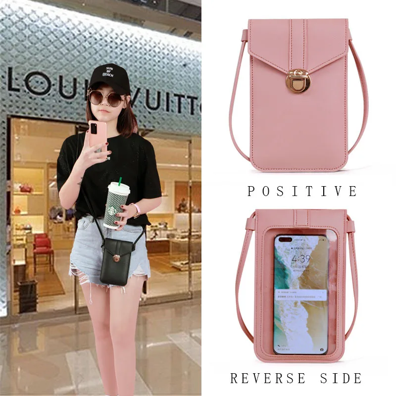 Ladies Handbag Small Crossbody Touch Screen Mobile Phone Bag Women Coin Purse Shoulder Bag Clutch Card Holder Lock buckle Wallet