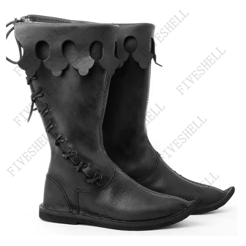 2023 Medieval PU Leder Renaissance Stiefeletten Gothic Offizier Männer Schuhe Viking Pirate Stiefel Halloween cosplay schuhe