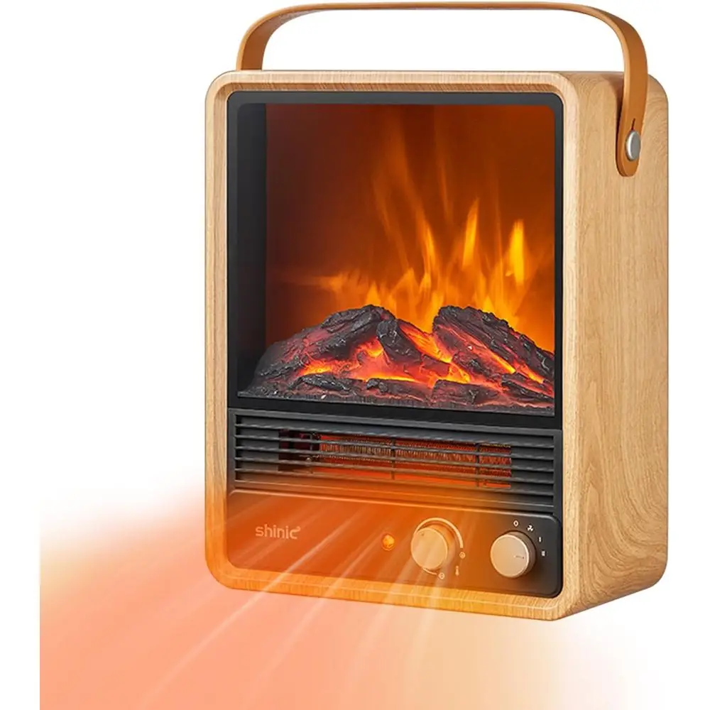 

Портативный обогреватель мощностью 1500 Вт с 3D-эффектом пламени и звуком хлопающих огней, сертифицированный ETL, для дома и офиса (Дуб)