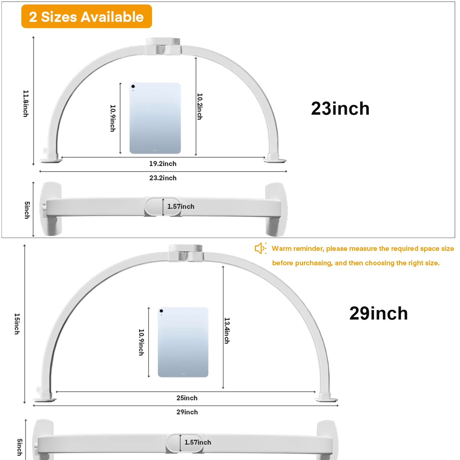 Lumière LED demi-lune pour Nail Tech, grand arc pliable de 23/29 pouces pour lampe de bureau à ongles avec support de téléphone pour Salon de manucure