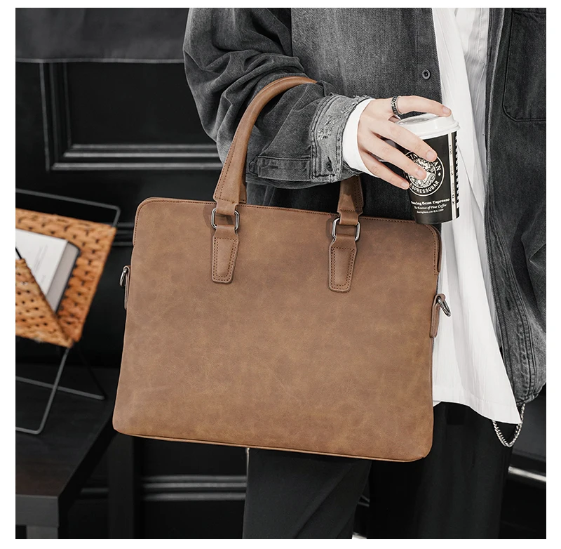 

Retro Business Casual Men's Briefcase Korean Version Men's Bag Shoulder Crossbody Bag horizontal leather handbag File Bags