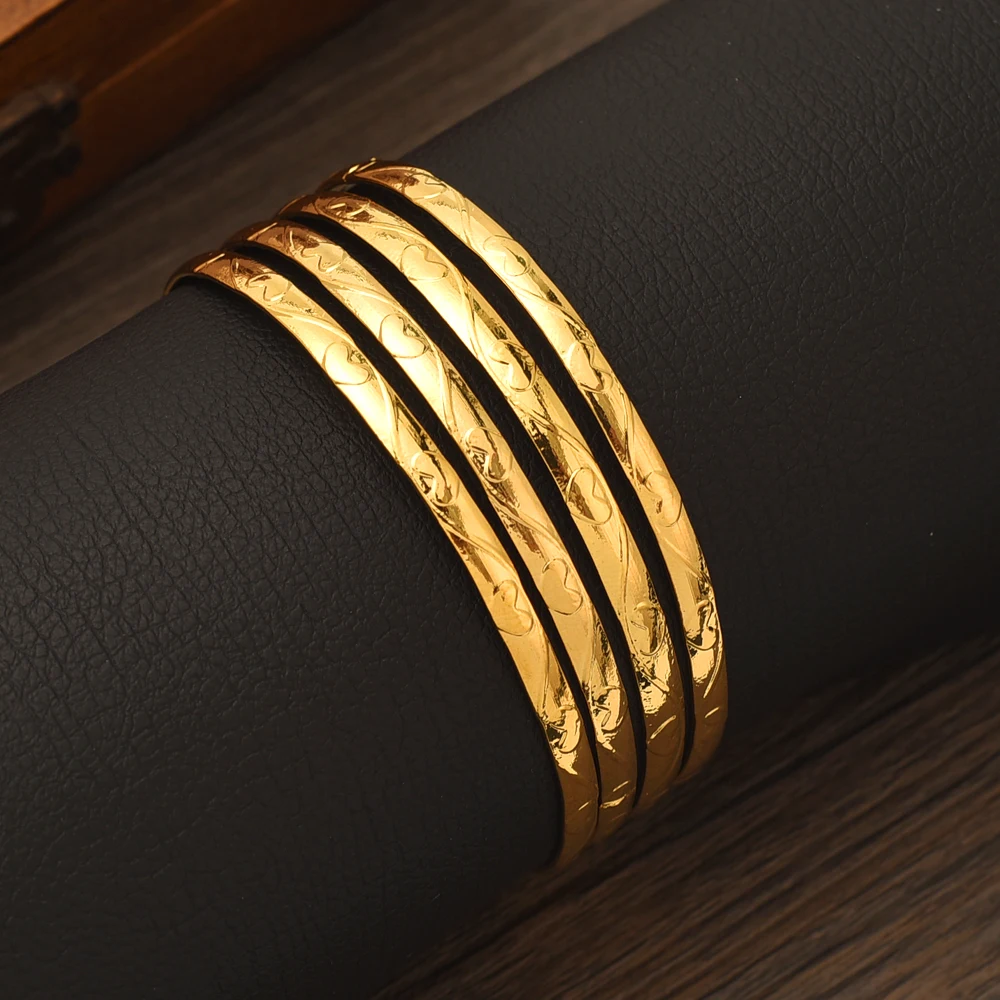 68MM 24K Ethiopian Wave Dubai Trendy Wedding Bangles for Women Arab African Gold Color Bracelet Jewelry Middle East Gifts