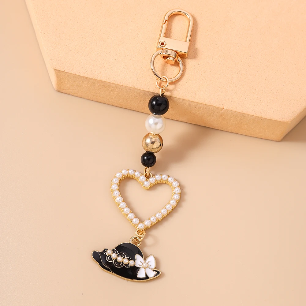 Aihua Hübscher Damen-Schleifenhut High-Heels Schlüsselanhänger Eleganter Perlen-Schlüsselring für Mädchen Freundschaftsgeschenk Handgemachter DIY-Schmuck – Detail 14
