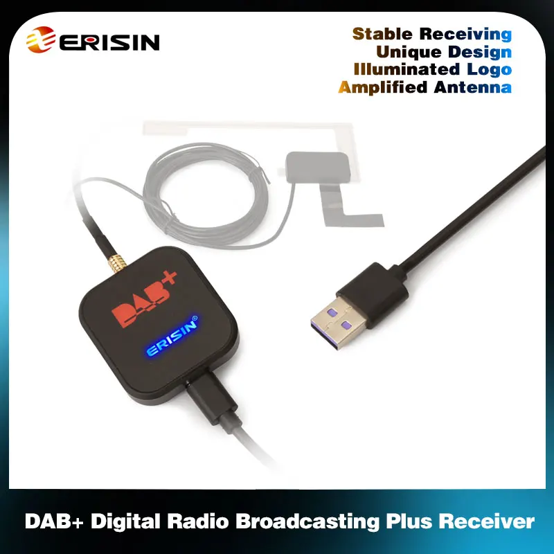 Erisin ES384 Dab Radio Receiver In Car Antenna Digital DAB+ Adapter Tuner Box Amplified For Android 10/11/12/13 Car Radio Units