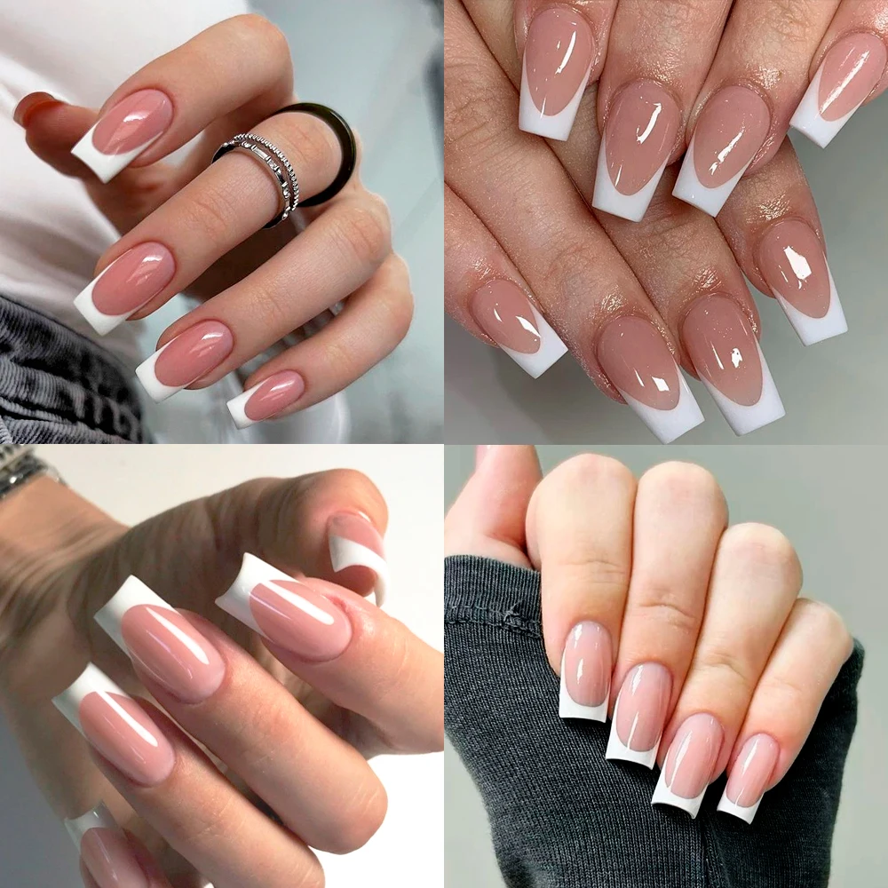 120 peças pontas de unhas de gel macio francês transparente e branco quadrado cobertura completa prensa-em unhas falsas pontas finas e grossas para mulheres e meninas *