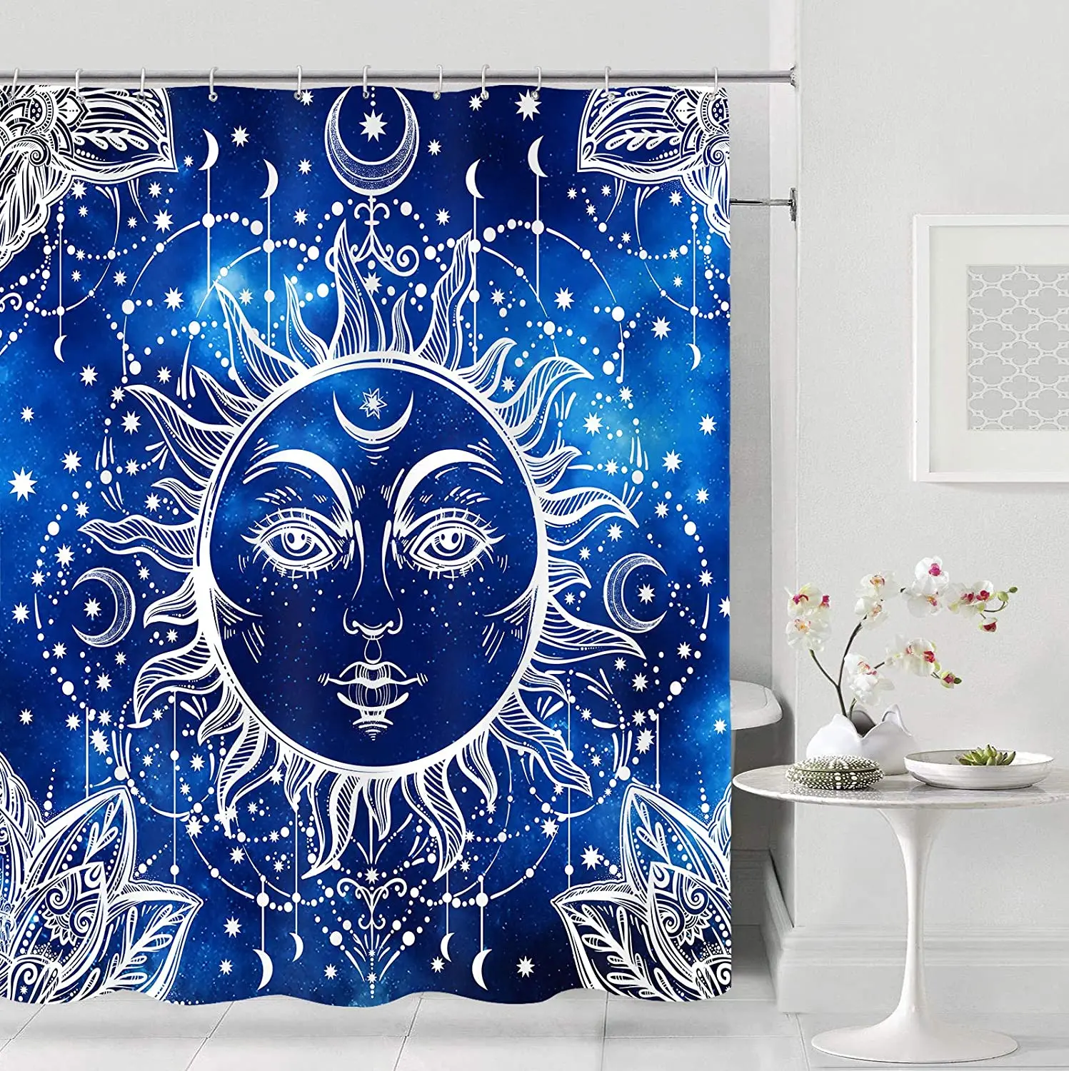 、Sun Moon Shower Curtain Creative Abstract Bohemia Indian Moon Design Bath Curtain Bathroom Home Decor Waterproof Fabric Screens