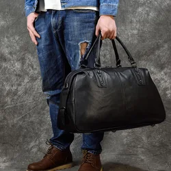 New Genuine Leather Men Women Travel Bag Soft Real Leather Cowhide Carry Hand Luggage Bag Travel Shoulder Bag Male Female Duffle